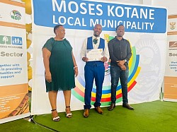 Tebogo Modisane from JM Ntsime High School and Mr Makita from Department of Sport, Art,Culture AND Recreation with Masego Tshenole one of the graduates…