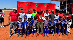 Omphile Maotwe the EFF Treasure with some of the youth who took park in the tournament
