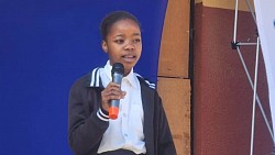 Albertina Segwabe a grade7 learner at the school speaking on behalf of the learners.