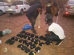 Some of the shoes that were donated by Malome Tau to the 50 learners at Mogosana Primary School in Madikwe.